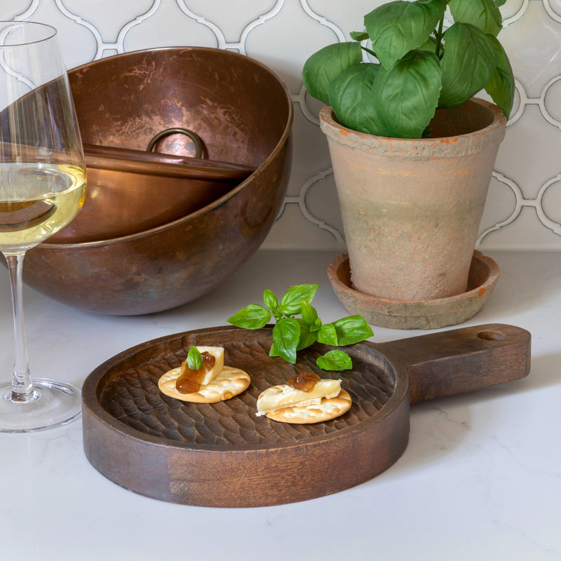 Carved Wood Serving Tray, 8", 8"