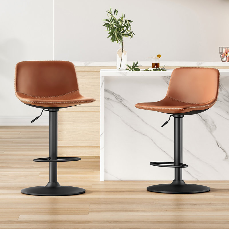 Chaquilla Swivel Upholstered Adjustable Height Counter Stool with Metal Frame, Black, Whiskey Brown