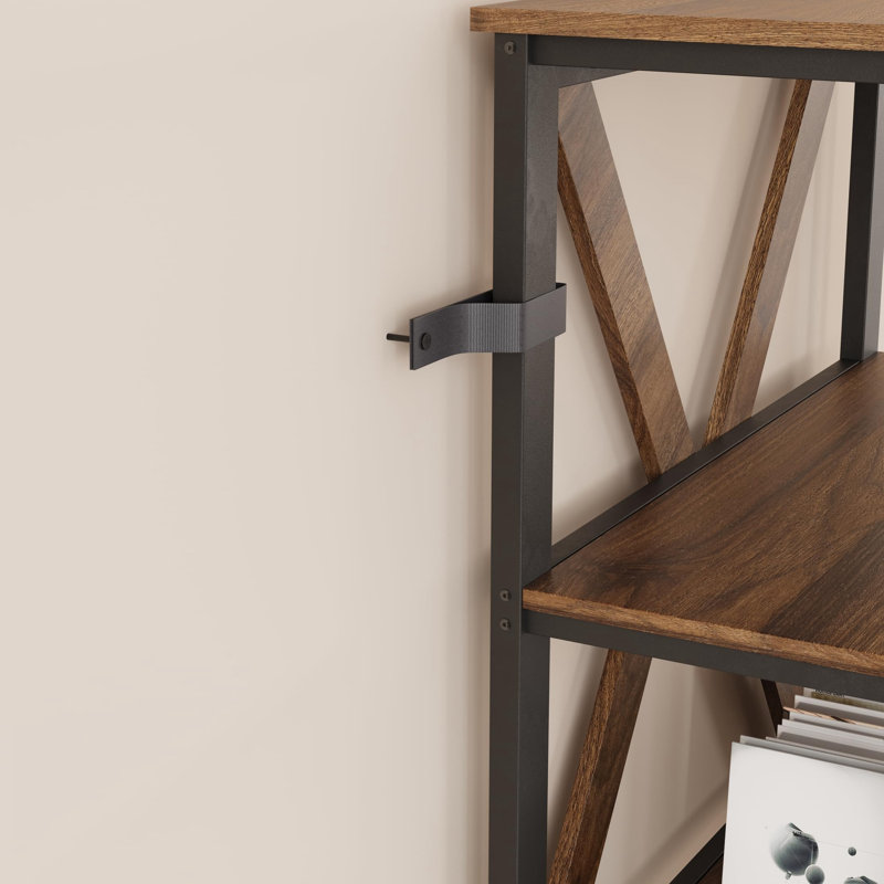 5 Tier Bookshelf With LED Lights, Rustic Brown, (4 Shelves) 50.40''H x 31.50''W x 15.80''D