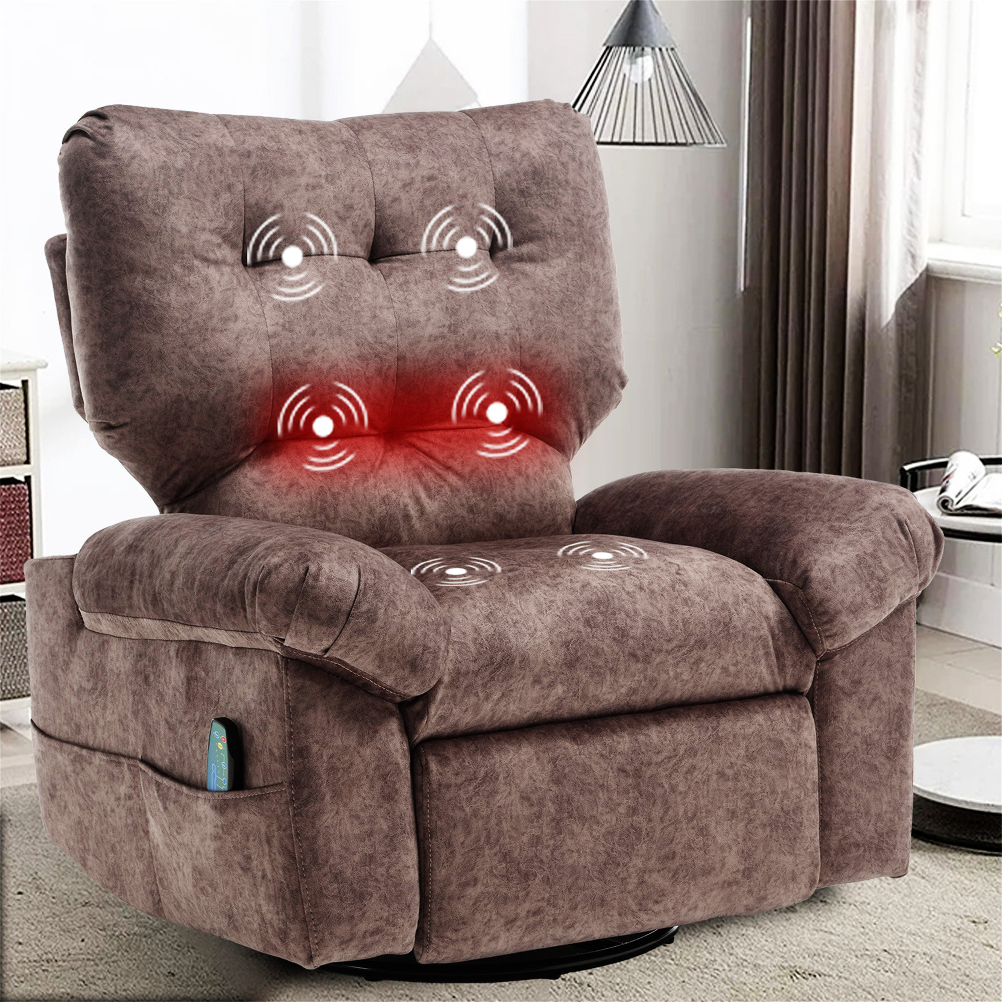 Latitude Run® Overstuffed Rocker Recliner Chair With Massage And Heat ...