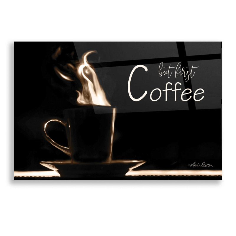«But First Coffee» par Lori Deiter, art mural en verre acrylique, H 12 po x l 16 po x P 0,13 po