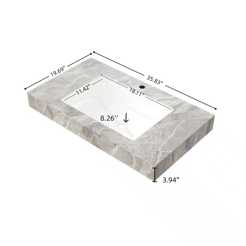 36-Inch Light Gray Ceramic Undermount Bathroom Vanity Basin Top