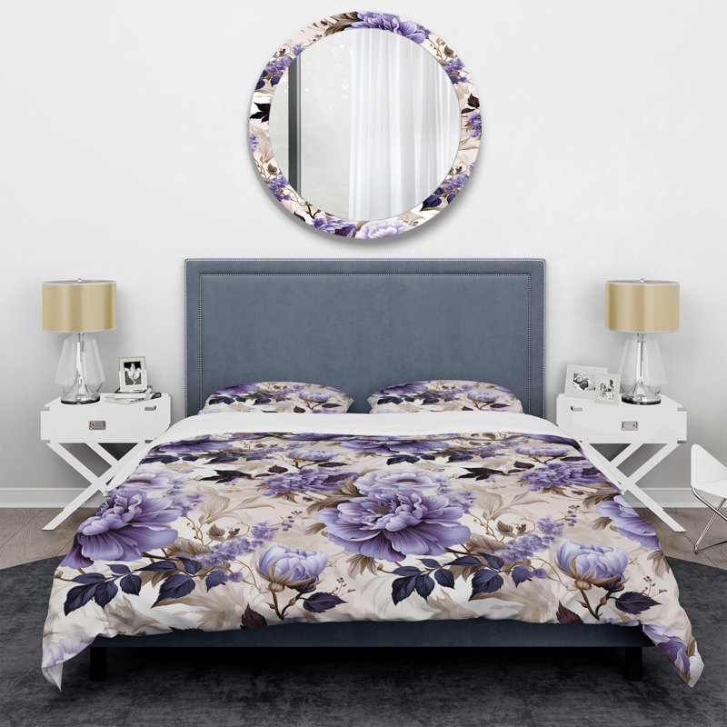 Ensemble de housse de couette Victorian Elegance Soft Lavender Blossom II, Housse de couette pour grand lit et 2 taies décor