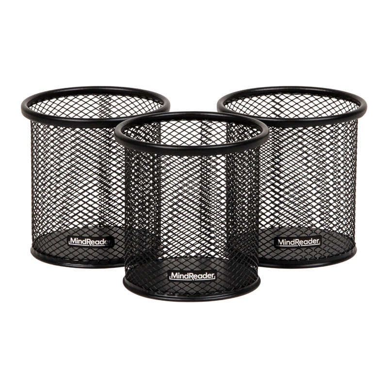 Porte-stylos en maille métallique Mind Reader et accessoires, organisateur de bureau pour le bureau, le maquillage ou la cuisine, ensemble de 3, noir