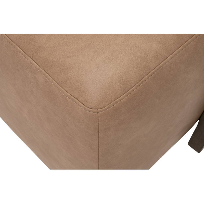 Burnished Brown Acacia Rectangular Coffee Table with Tan Vegan Leather Ottoman