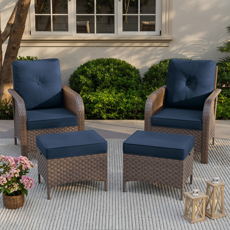 Ensemble de conversation pour patio 4 pièces, ensemble de meubles de patio en osier toutes saisons avec cadre en acier, repose-pieds multi-usage pour la cour, le porche et le jardin