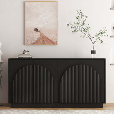 Modern Fluted Buffet Cabinet with Adjustable Storage and Versatile Design