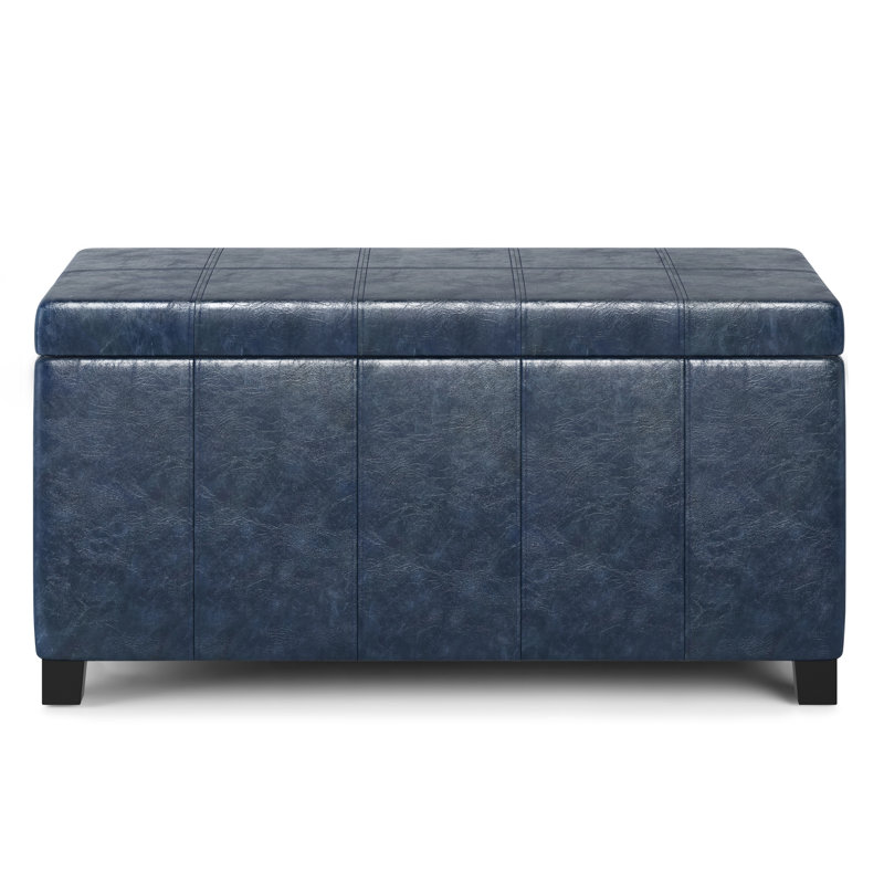 Dover 36"W Upholstered Storage Ottoman Bench with Lift-Top and Large Interior Storage, Denim Blue Faux Leather
