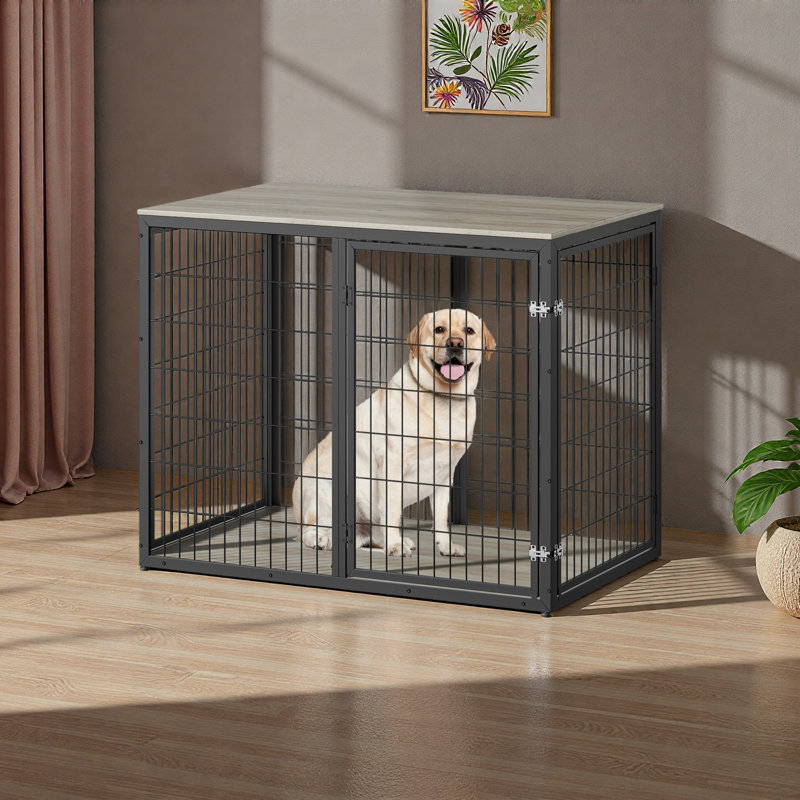 Meuble cage pour chien de 47 po avec 3 portes, pour chiens de grande taille et de taille moyenne, Gris