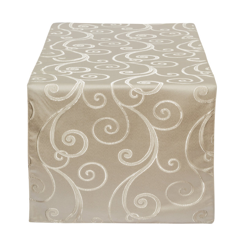 Linglestown Damask Polyester Table Runner, Forged Iron, 70" L x 19" W