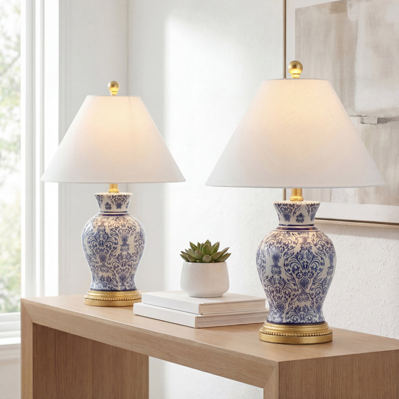 Ensemble de lampe de table bleue/blanche Cirebon