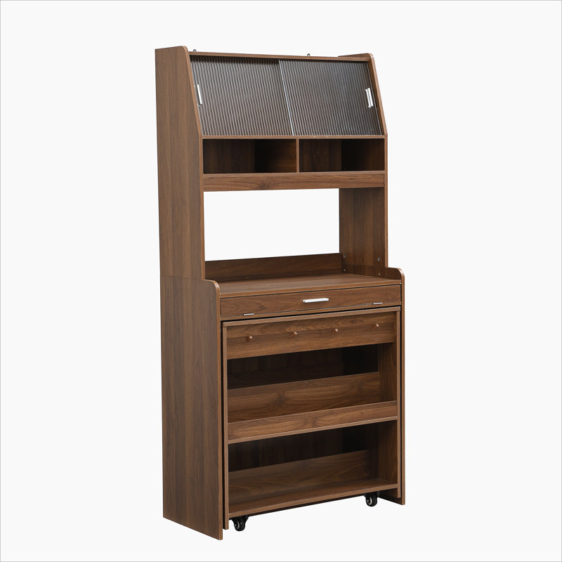 Buffet compact 33,5 x 15,7 x 69 pouces avec huche et table de salle à manger pliable, armoire multifonctionnelle avec tablette de rangement et crochets latéraux pour petits espaces, studio, appartement