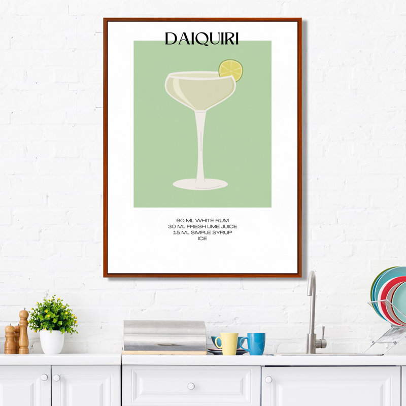 Straight Up Daiquiri Cocktail - Art mural salon de cocktails, Cadre flottant brun, H 20 po x l 12 po