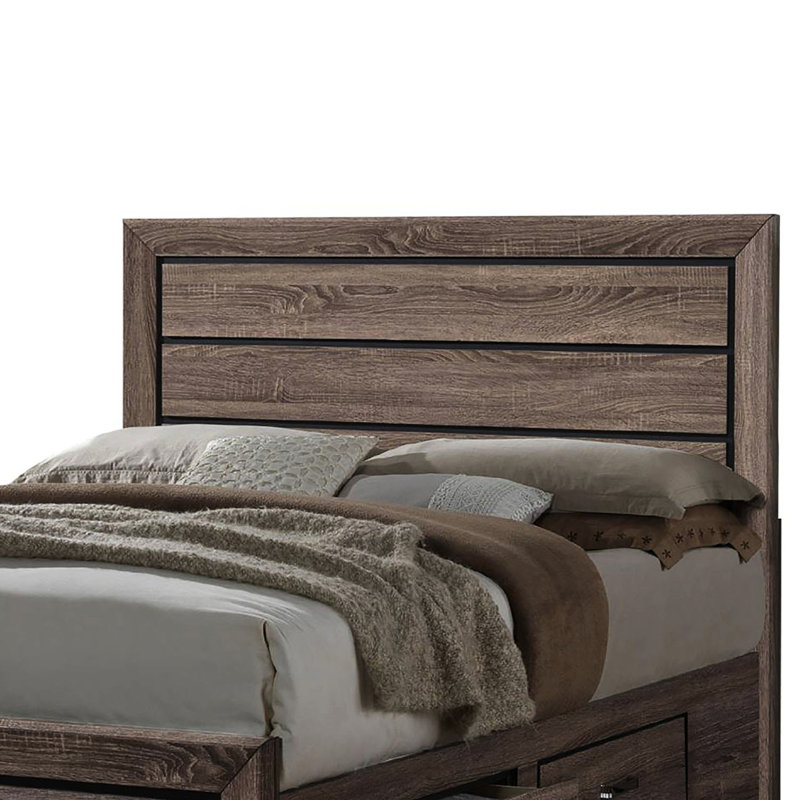 Grand lit taupe délavé avec rangement fonctionnel, rangement latéral de style transitionnel en taupe élégant,