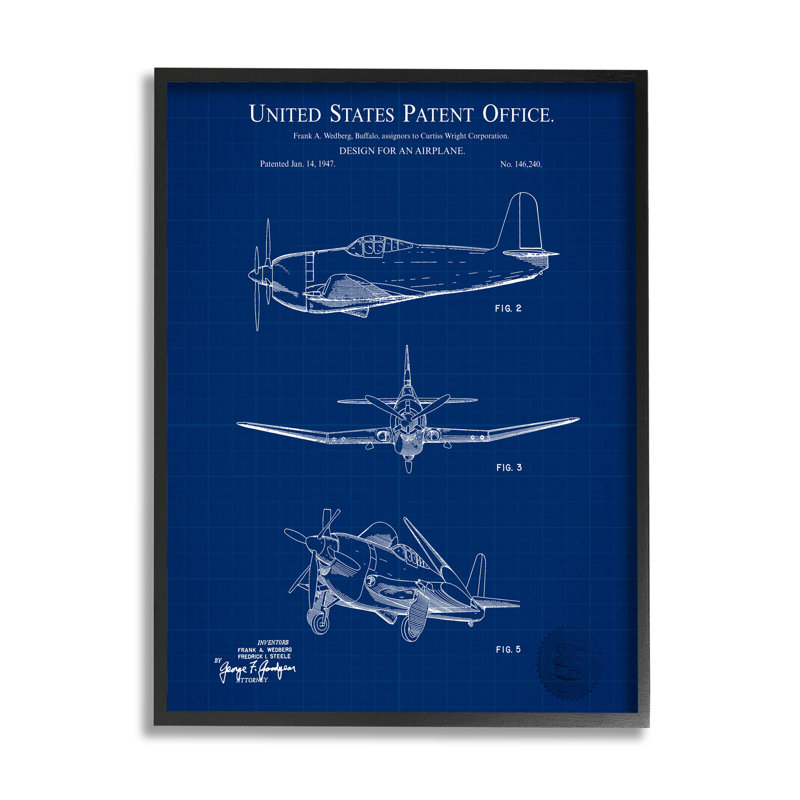 Schéma de l'avion Blueprint, giclée sur toile, par Karl Hronek, H 30 po x l 24 po x P 1,5 po, Giclée encadrée noir minuit