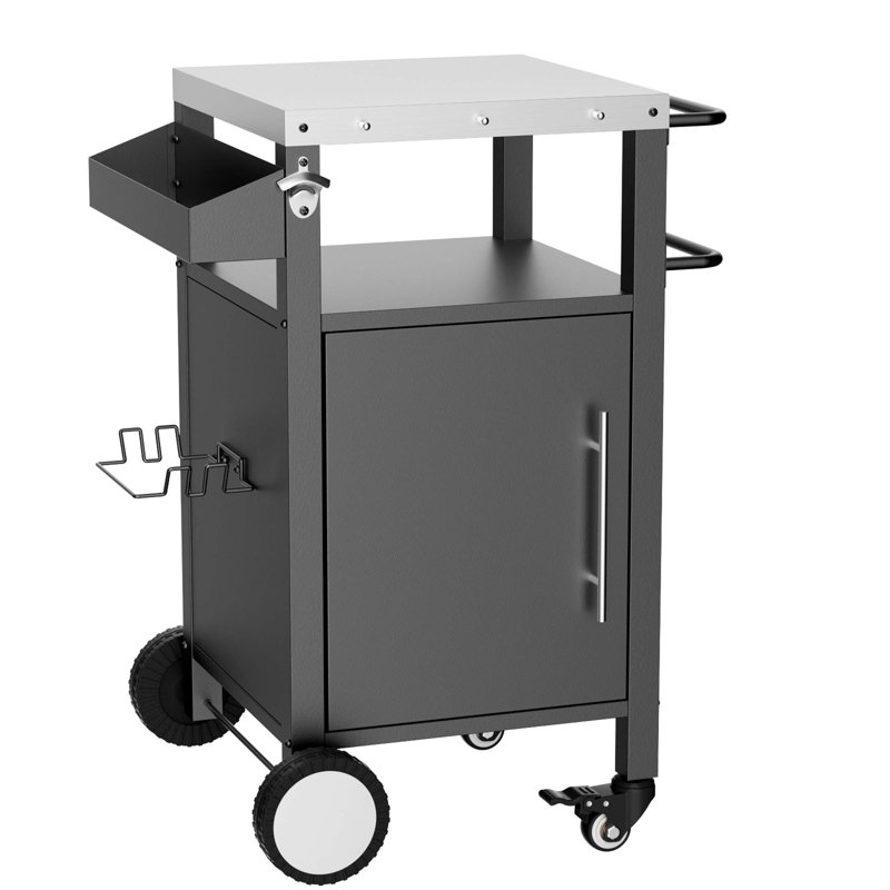 Outdoor Grill Cart with Patio Furniture, Outdoor Grill Table with Storage,Rolling Bar Cart Outdoor BBQ Cart with  Hooks and Spice Rack for Grilling Accessories, Black