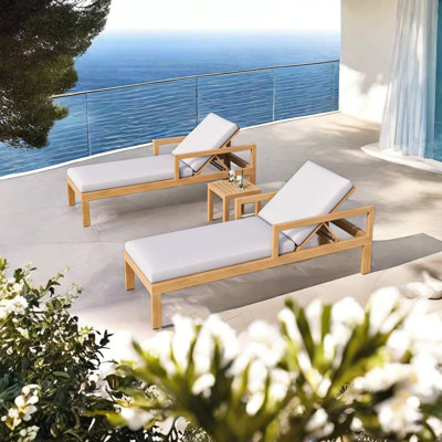 Outdoor Resort Style Chaise Lounge Outdoor Chaise Lounge Set with Table , Cushion Included