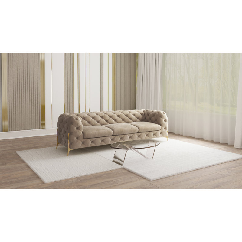 Chesterfield Sofa Set 3+2+1 Hanks with Gold Metal Legs, Dark Cream