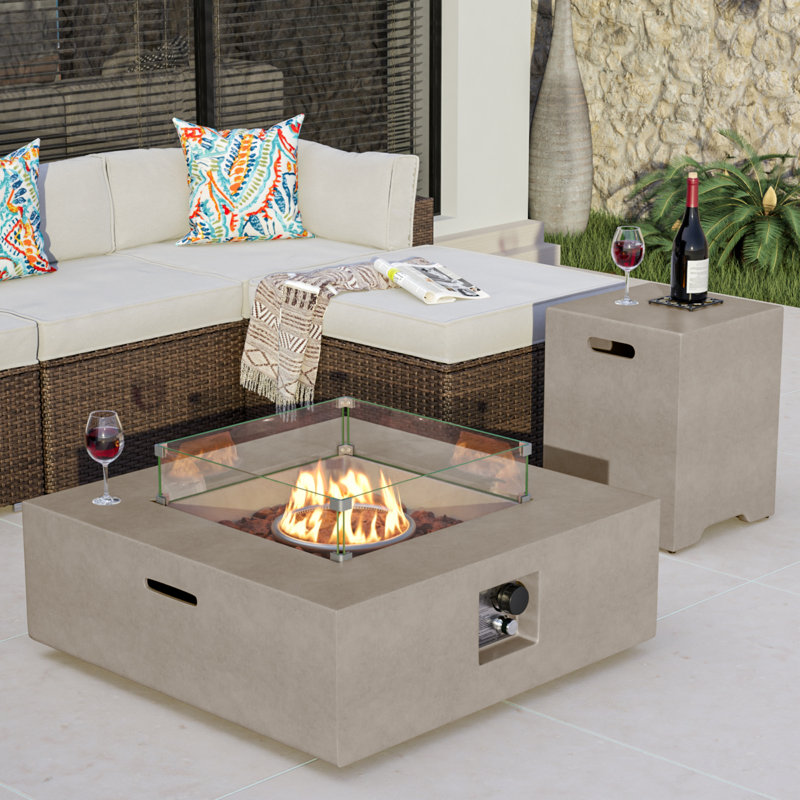 Kinzie Square Concrete Propane Smokeless Fire Pit Table, Gray