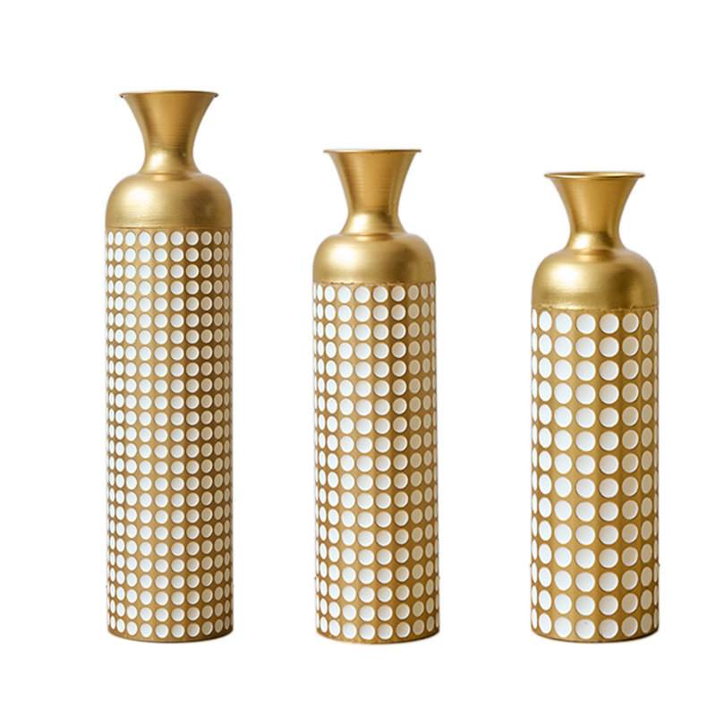Set of 3 Golden Modern Metal Floor Vases for Home Decor - Tall Flower Vases for Living Room, Office & Wedding (32.68, 25.98, 19.69 Inch)