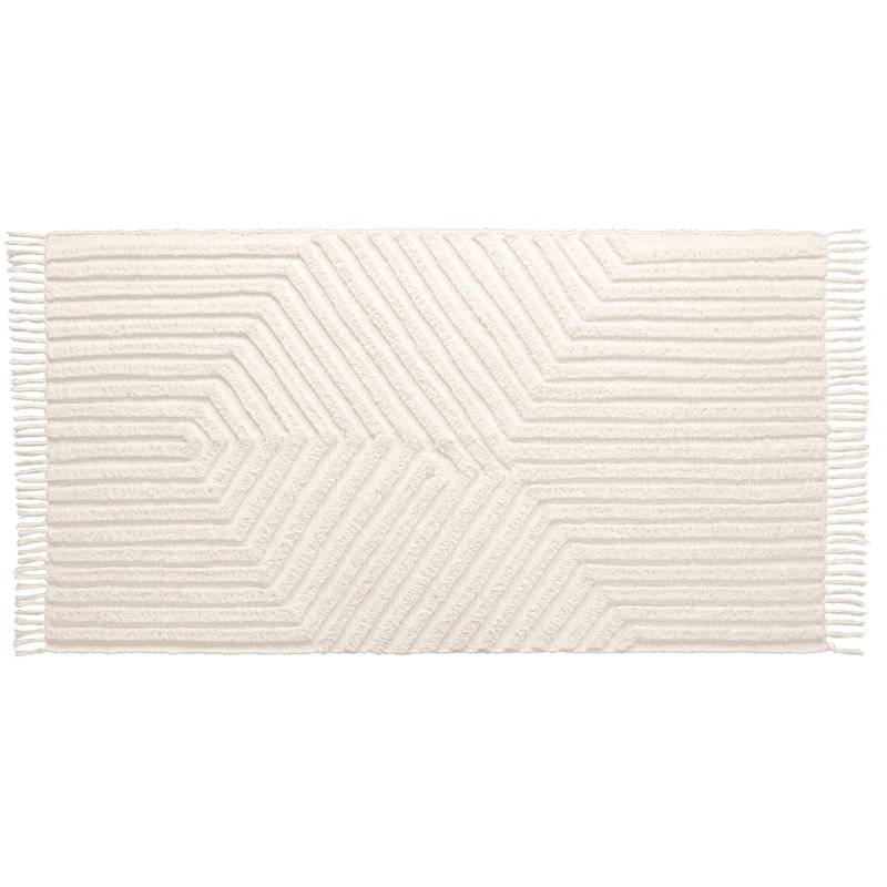 Tapis pour salle de bain en coton tissé à la main avec pompons Boho - Petit tapis d'entrée lavable, Blanc