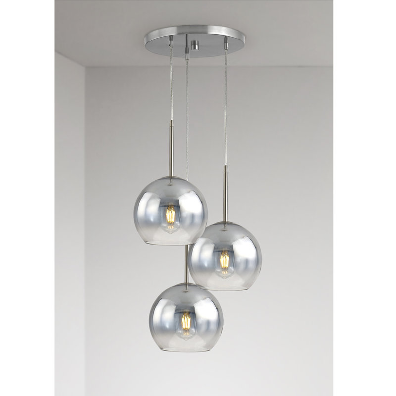 Luminaire suspendu en verre Shynar Globe, Nickel brossé, Chrome