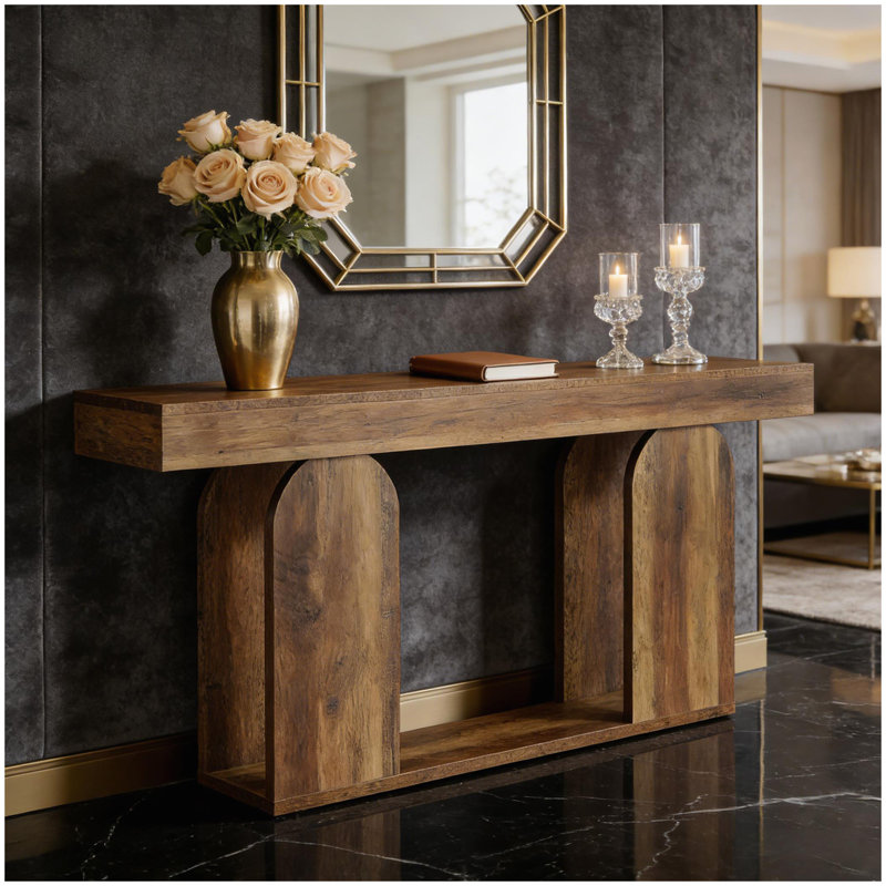 Table de couloir pratique, console, table de canapé, Brun rustique