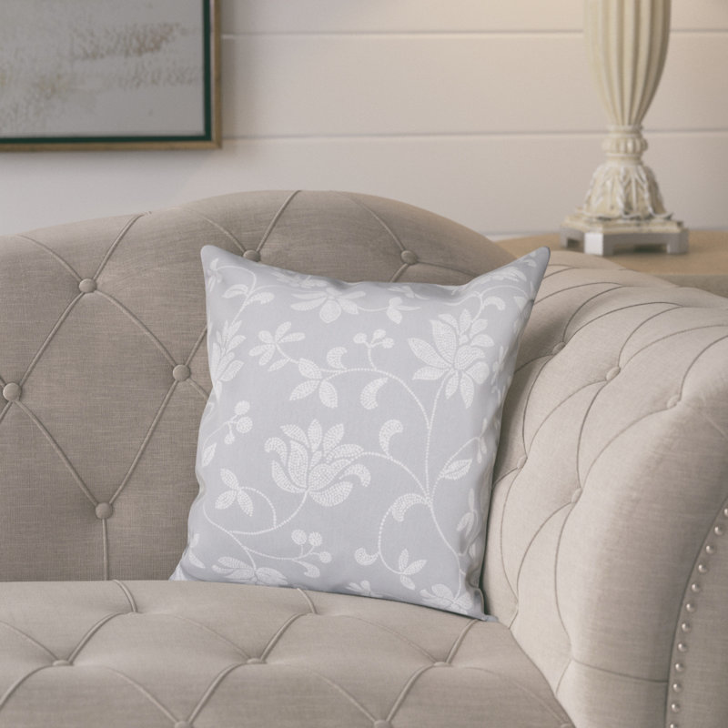 16" Porcelain Blue Floral Polyester Accent Pillow