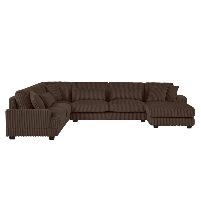 129" Oversized Sectional Sofa U-shaped Sofa Couch Modern Sofa Upholstered in Soft Corduroy with a Chaise Lounge for Living Room, Brown