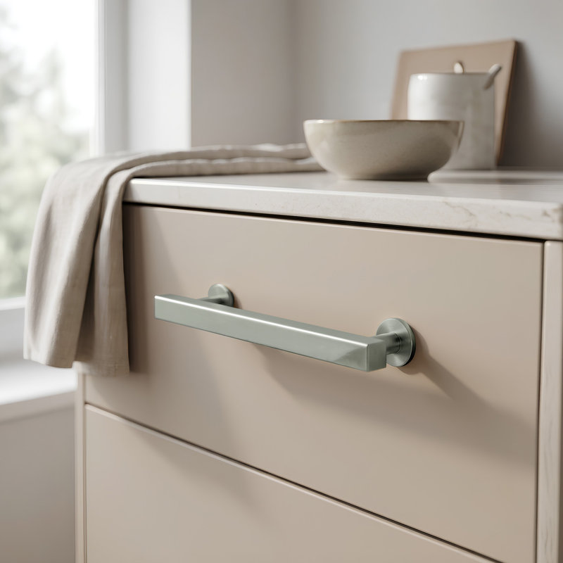 POM40U14 Contemporary Cabinet Pull 4", Pommel, Solid Brass in Polished Nickel, Polished Nickel