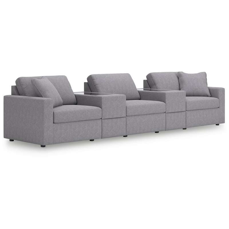 Chobanyan 5-Piece Sectional With Storage Consoles, Gray Polyester