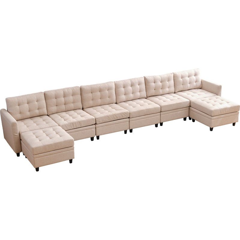 Balus Modular Sofa Bed Set, Button Tufted Reversible Modular Couch With 2 Storage Ottomans, 8 Seater Oversized U Shape Sleeper Sectional Couch Modular Sofa Couch For Living Room