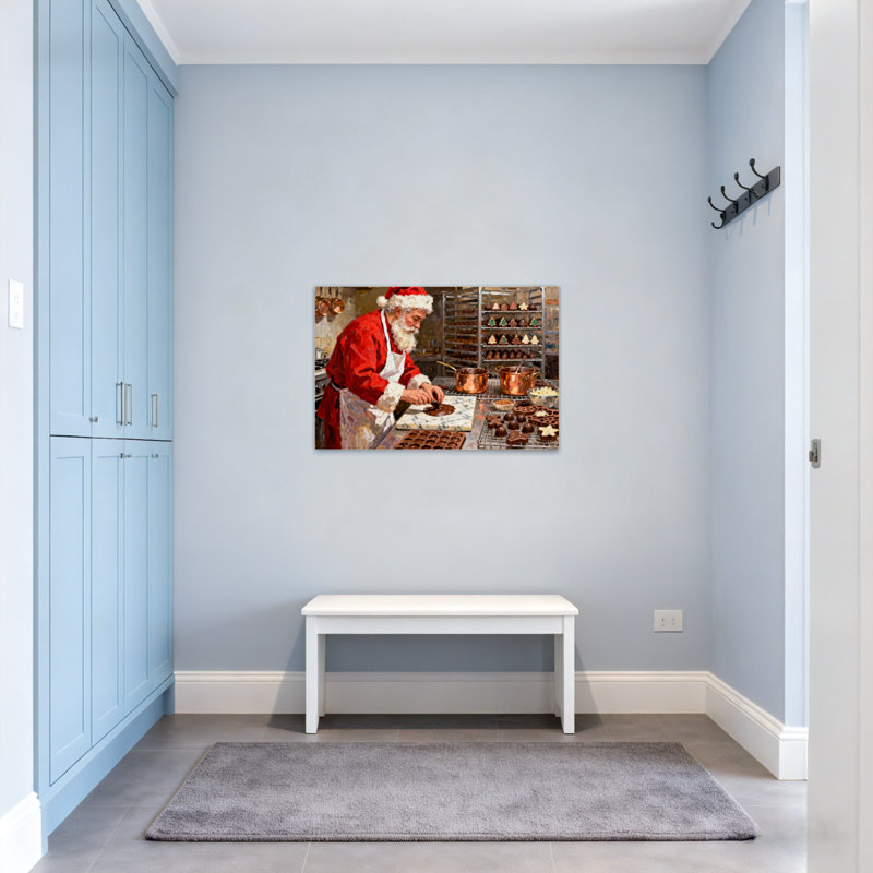 Père Noël faisant des biscuits au chocolat dans la cuisine, H 16 po x l 24 po