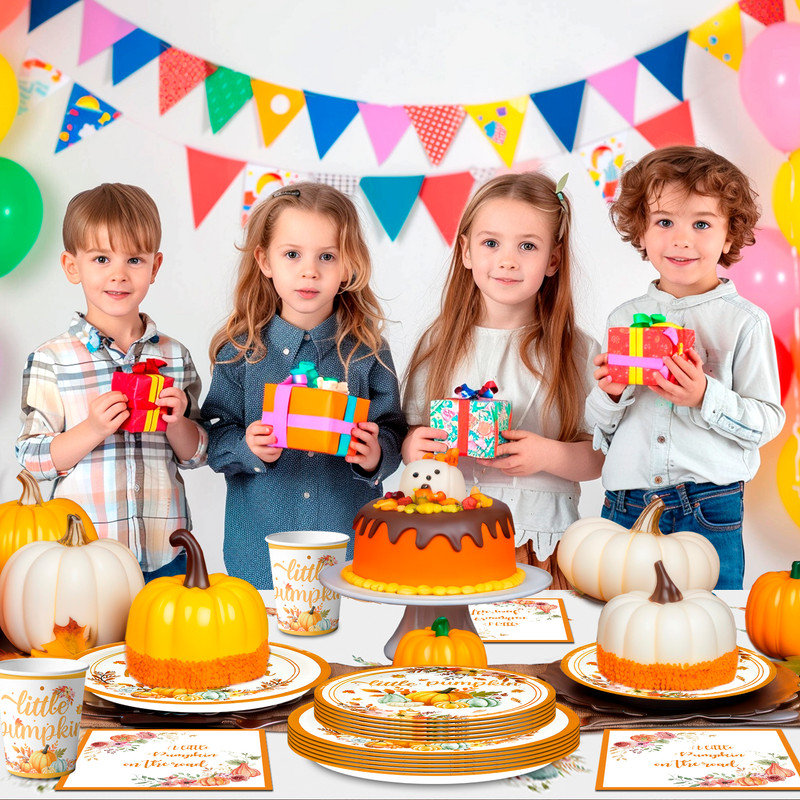 Ensemble de vaisselle pour petite fête de naissance citrouille et petites serviettes 113 pièces