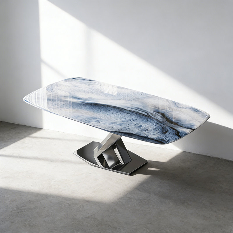 Light Luxury Rectangular Sintered Stone tabletop Dining Table, 29.53" H x 55.12" L x  31.5" W