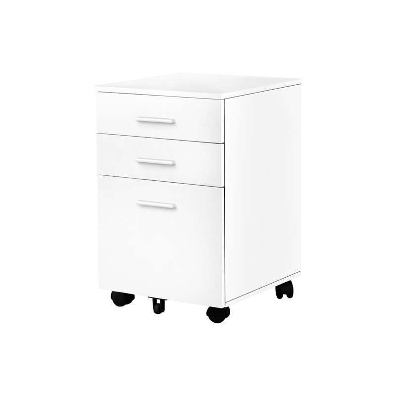 Rolling File Cabinet For Office Use, White Laminate, 3 Drawers, Modern Design With Smooth Operation And Efficient Storage Mobile In Office, Ample Storage, Contemporary Style, Drawer Glides Productive