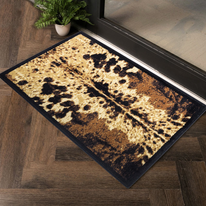 5 pi 3 po Tapis en cuir de vache noir X 7, 100% polypropylène, envers en jute, doux et résistant aux taches et pour animaux de compagnie