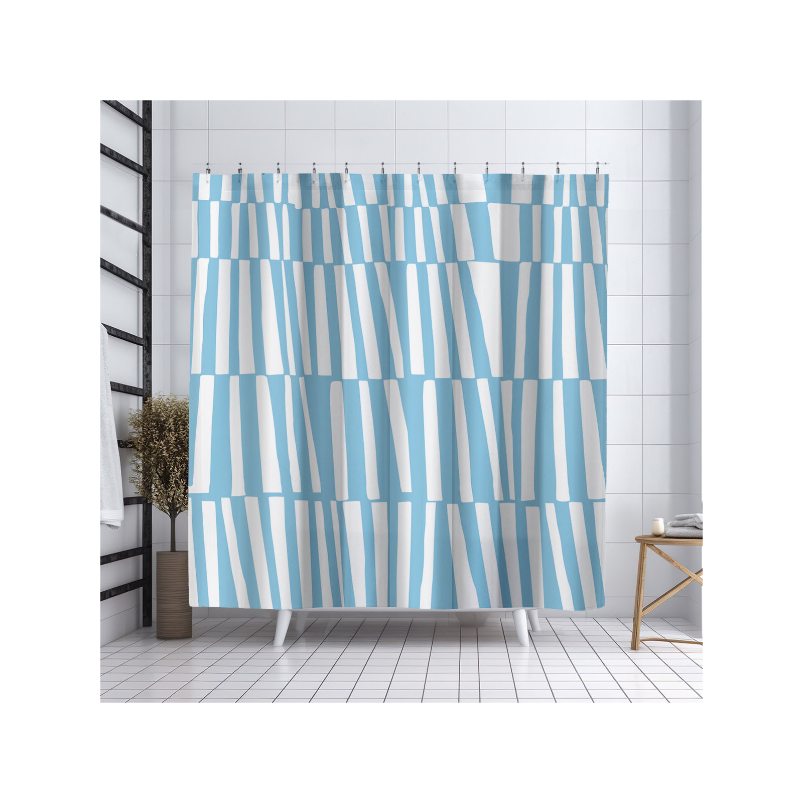 Thora Abstract Mid-Century Shower Curtain, Blue