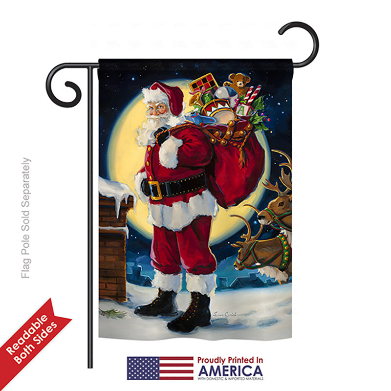 Moonlit santa 2 côtés 19 po x 13 po drapeau de jardin, Polyester, Rouge pâle