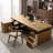 Light Walnut Color L-Shaped Solid Wood with 7 drawers desk-110097565-110097566