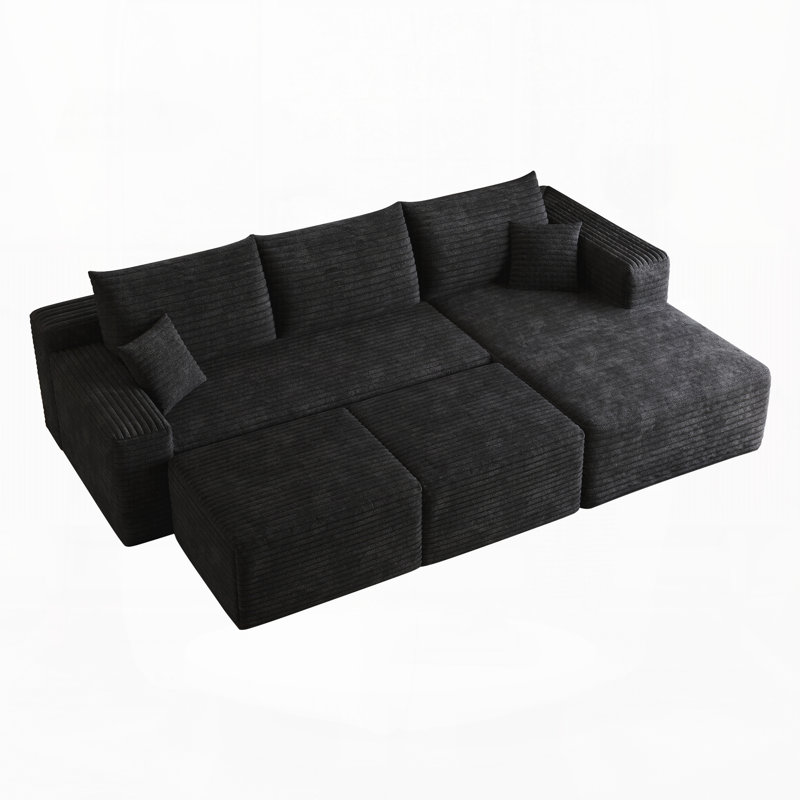 95'' Corduroy Sectional, Black