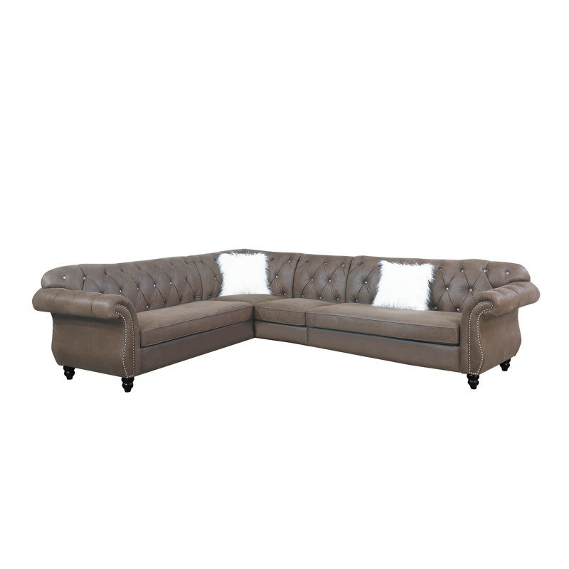 Miyah Faux Leather L-Shaped Sectional Symmetrical, Dark Coffee Faux Leather