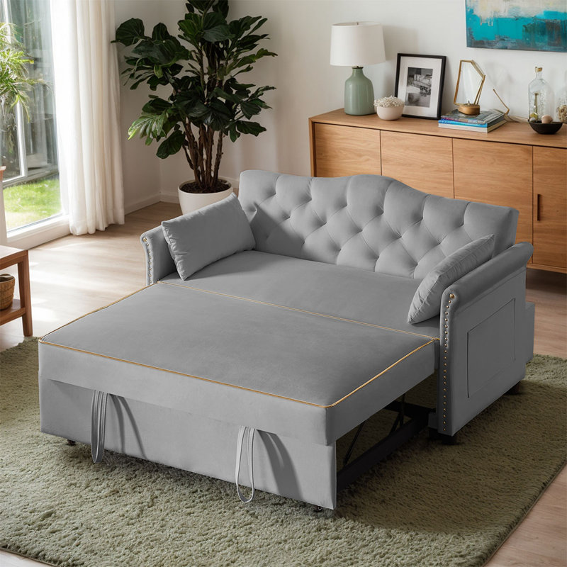 Canapé-lit rembourré en velours 57,5 po, Gris