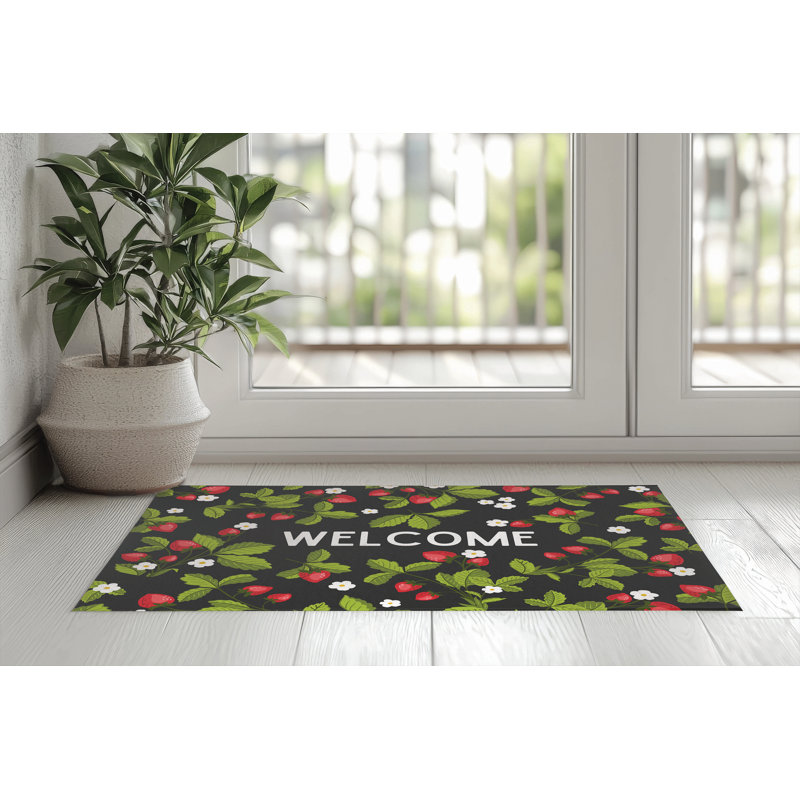 Paillasson Strawberries, Gris anthracite, L 60 po x L 84 po