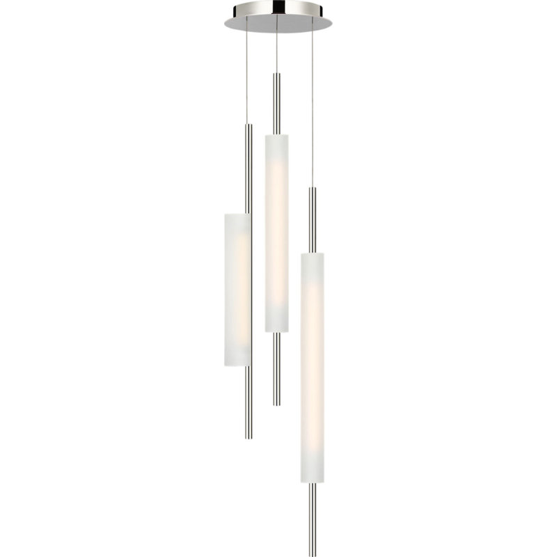Windchime Chandelier with Soft Etched Glass, 39" H x 11.25" W x 11.25" D, Polished Nickel, 3 Lights
