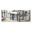 Lit mezzanine double en bois pleine grandeur avec tablettes de rangement intégrées, portemanteaux et bureau, blanc et bleu
