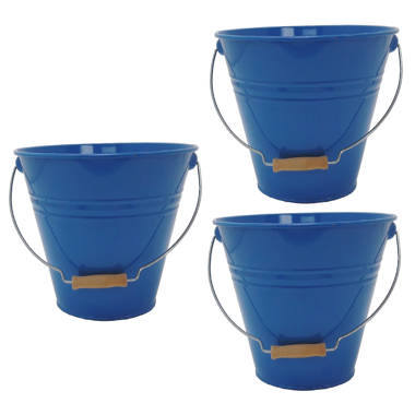 Sego Decorative Round Metal Buckets with Handles and Flower Market Text