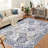 8'x10' Vintage Distressed Pattern Washable Area Rug. Non-Slip Low Pile Pearl Velvet Carpet for Living Room. Ivory Blue-782674136-782674137