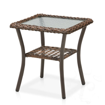 2-Tier Wicker Square Patio Table