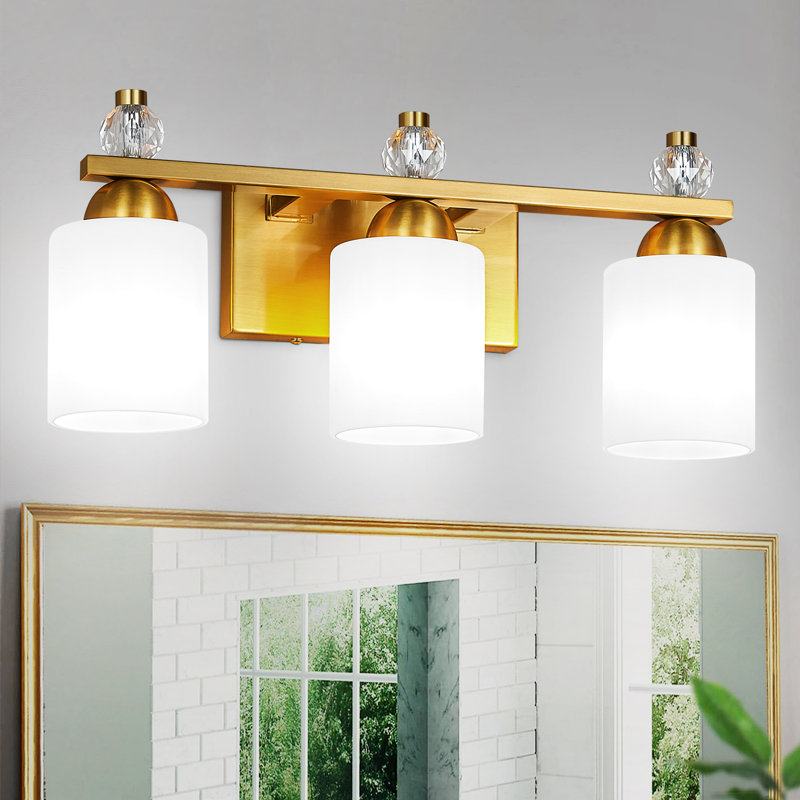 Luminaires de meuble-lavabo en verre Mid-Century E26, Doré, Trois lumières